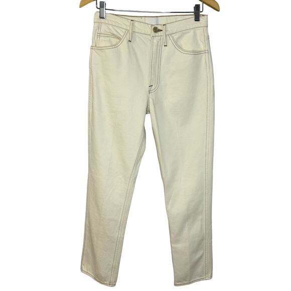 Frame Le Italien Straight Jeans High Rise Cream Rigid Denim Cream Preppy Sz 25 - Picture 2 of 15